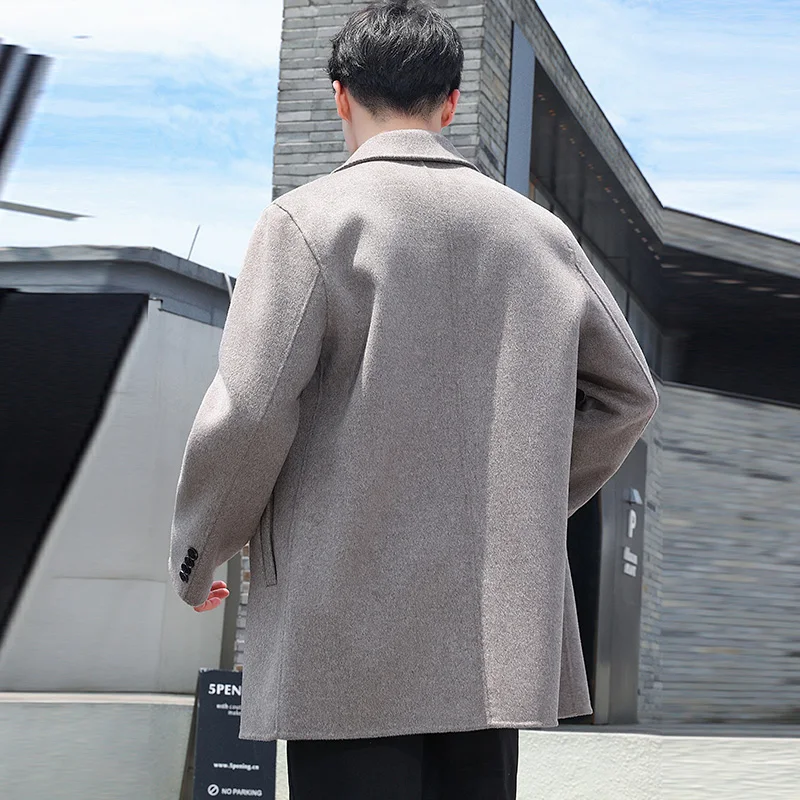 2024 New 100% Wool Hand-Sewn Men's Coat Long Overcoats Boy Buttons Cardigan Long-style Woolen Coats Overcoat