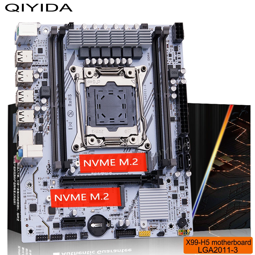 QIYIDA X99 Motherboard Set Kit LGA2011-3 Xeon E5 2680 V4 DDR4 16GB(2x8gb) PC4 SATA PCI16x3.0 NVME M.2 Gaming Computer
