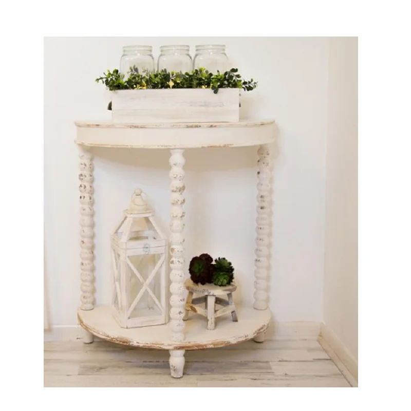 Modern furniture French hall natural solid night round table wooden design side half moon wooden console table