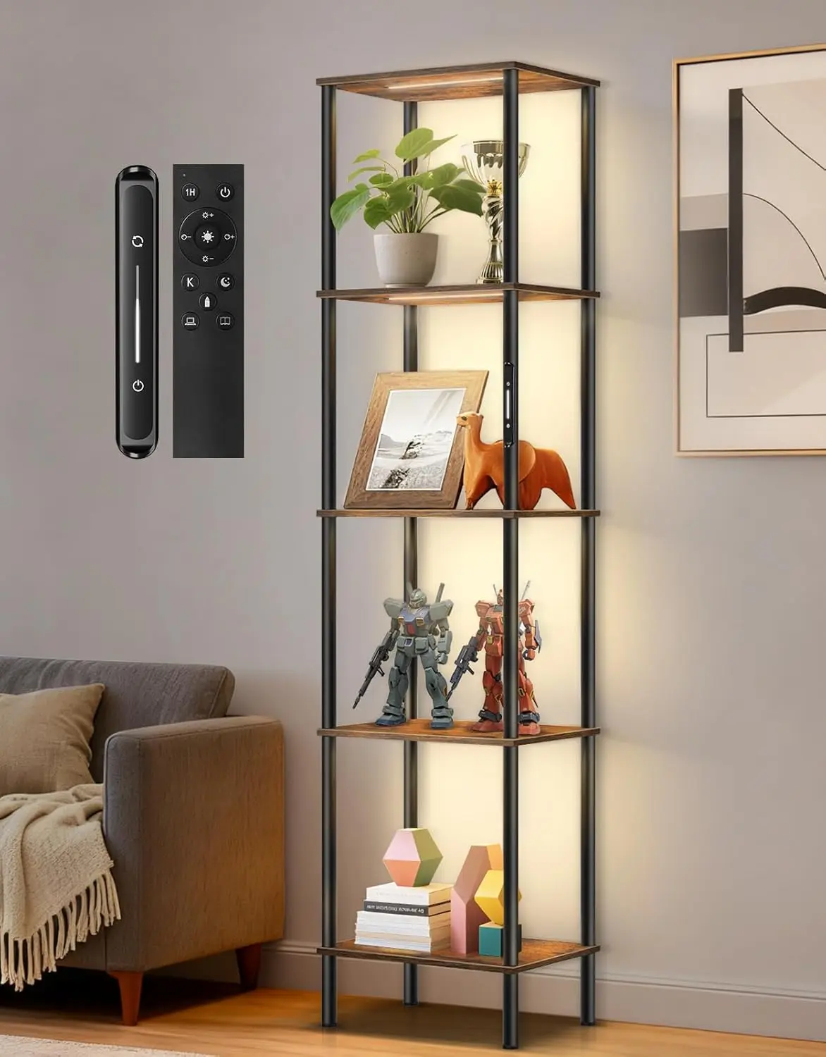 SGIAWETA-5 Tier Tall Display Shelves with LED Lights, Touch & Remote Control, Dimmable Display Cabinet, Open-birthday gift