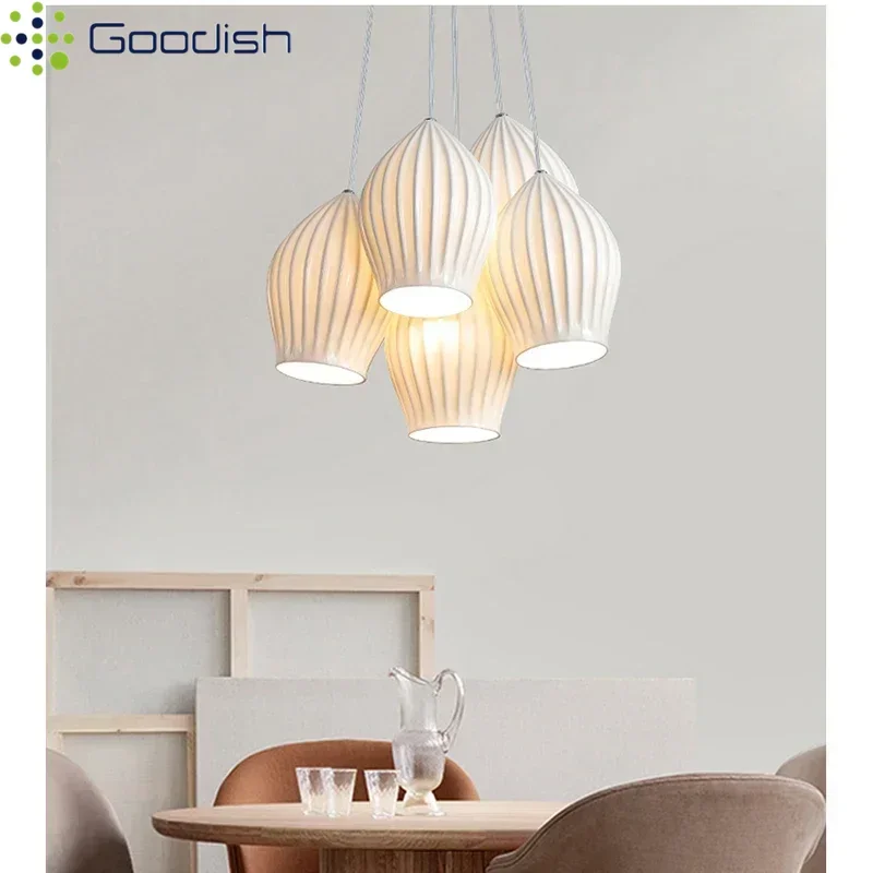 

Modern Nordic Ceramic Lantern Shaped Energy Saving LED Pendant Light Art Creative Lamp for Restaurant Home Decoration Chandelier
