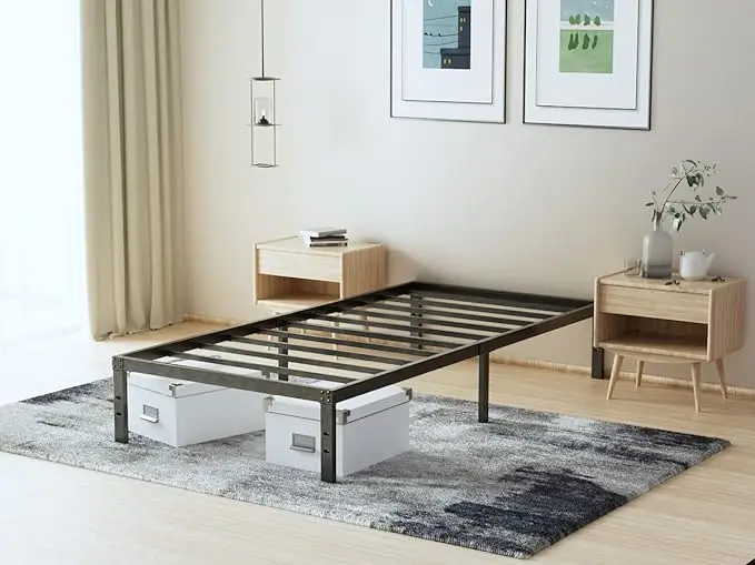 DDPNKL14 Inch Metal Bed Frame - Black Basic Steel Slats Platform, Easy Assembly Heavy Duty Noise Free Bedframes, No Box Spring