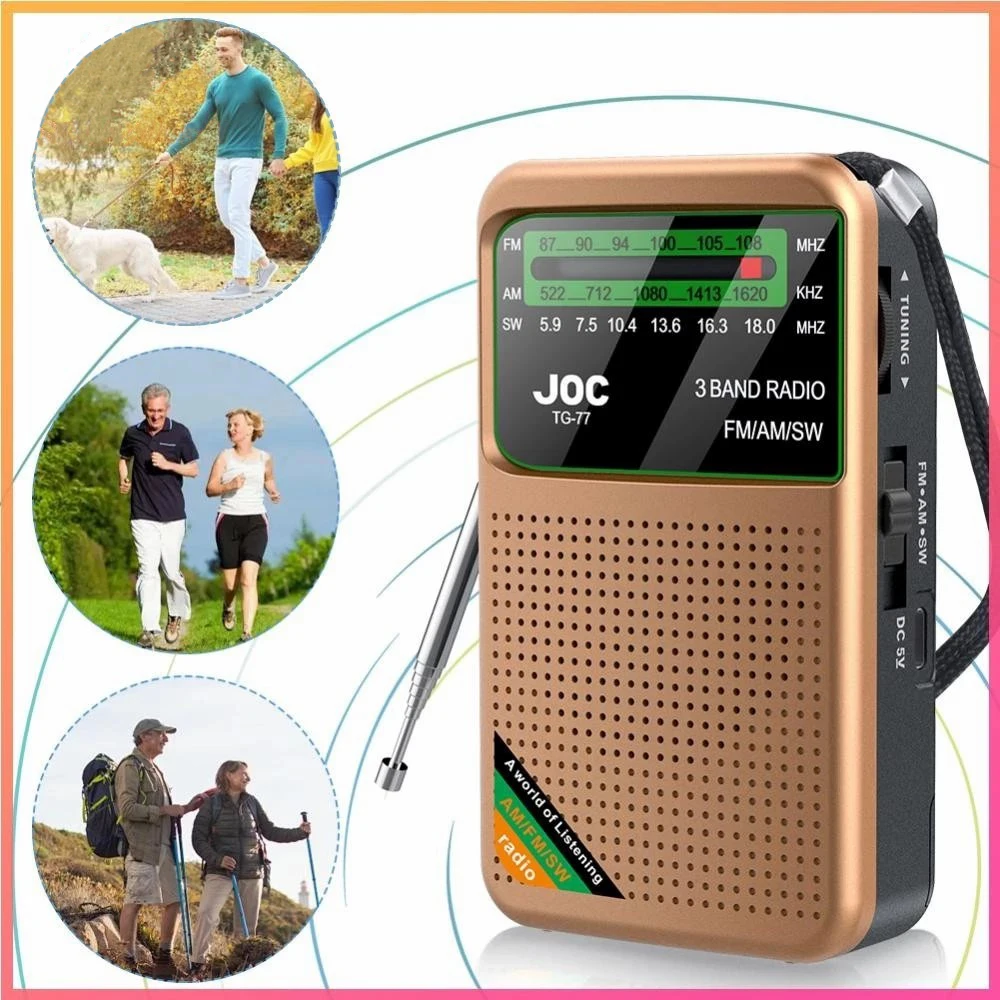 راديو FM AM SW Pocket All Band راديو أفضل استقبال يعمل بالبطارية يدعم البحث التلقائي مع شاشة عرض عالية الدقة لكبار السن
