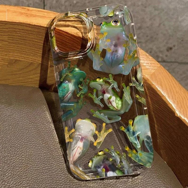 Чехол для телефона с реалистичным принтом лягушки для iPhone 17 16e 16 15 14 13 12 11 Pro Max 7 8 Plus X XR XSMax, подушка безопасности, прозрачная задняя крышка с защитой от падения Чехол для телефона с реалистичным принтом лягушки для iPhone 17 16e 16 15 14 13 12 11 Pro Max 7 8 Plus X XR XSMax, подушка безопасности, прозрачная задняя крышка с защитой от падения