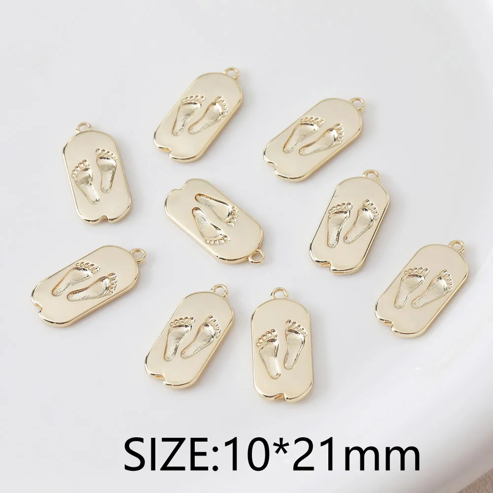 4PCS  Footprint Pendant Heart Charms for Jewelry Making Necklace DIY Hand Made Brass 14k Gold Plated