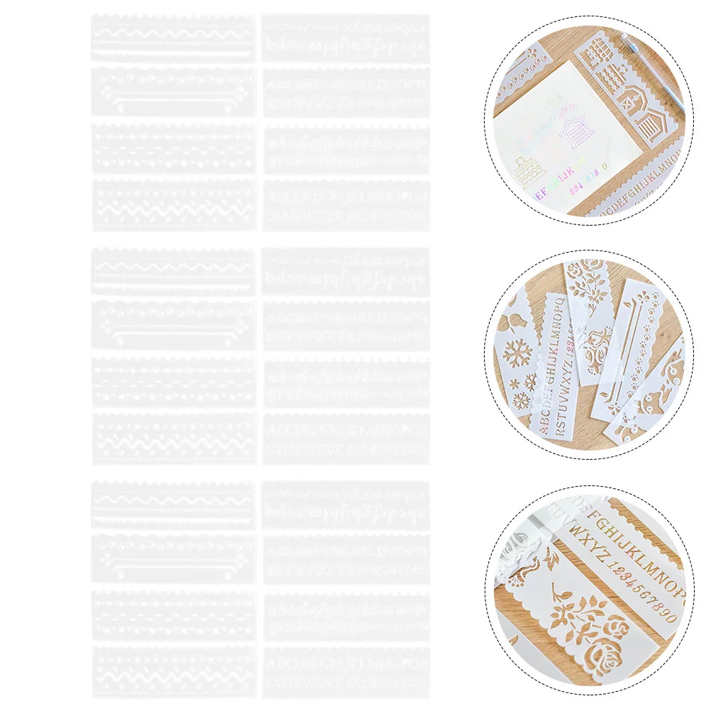 3 مجموعة قوالب مسطرة من الدانتيل المجوف للرسم استنسل أرقام الحروف متعددة الوظائف ورقة رسم حرفية لسكرابوكينغ البلاستيكية