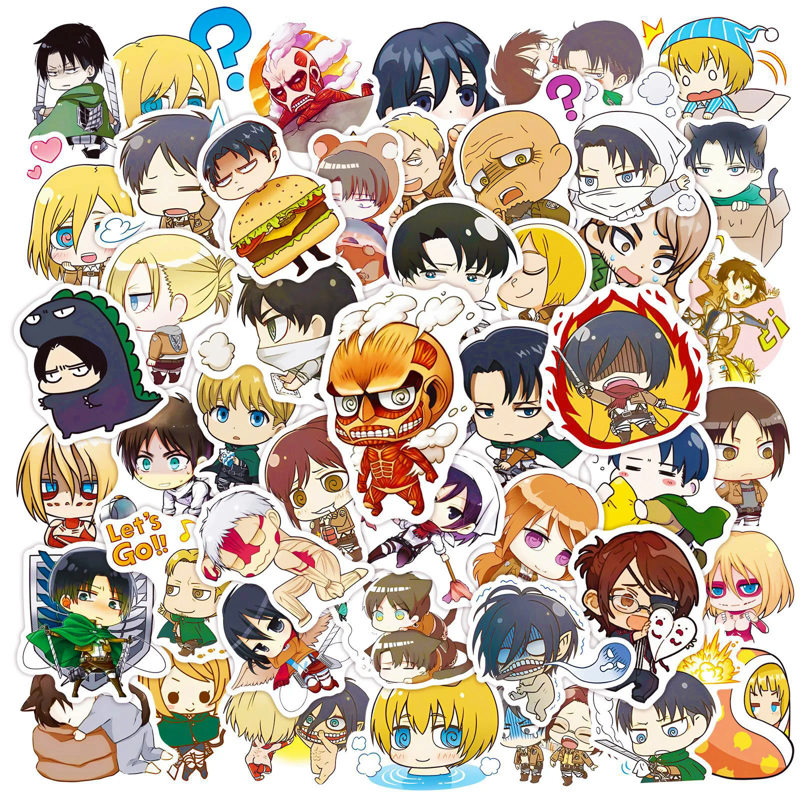 50 PCS Attack On Titan Kawaii Anime Stickers For Laptop Wall Decals Gift Waterproof Removable