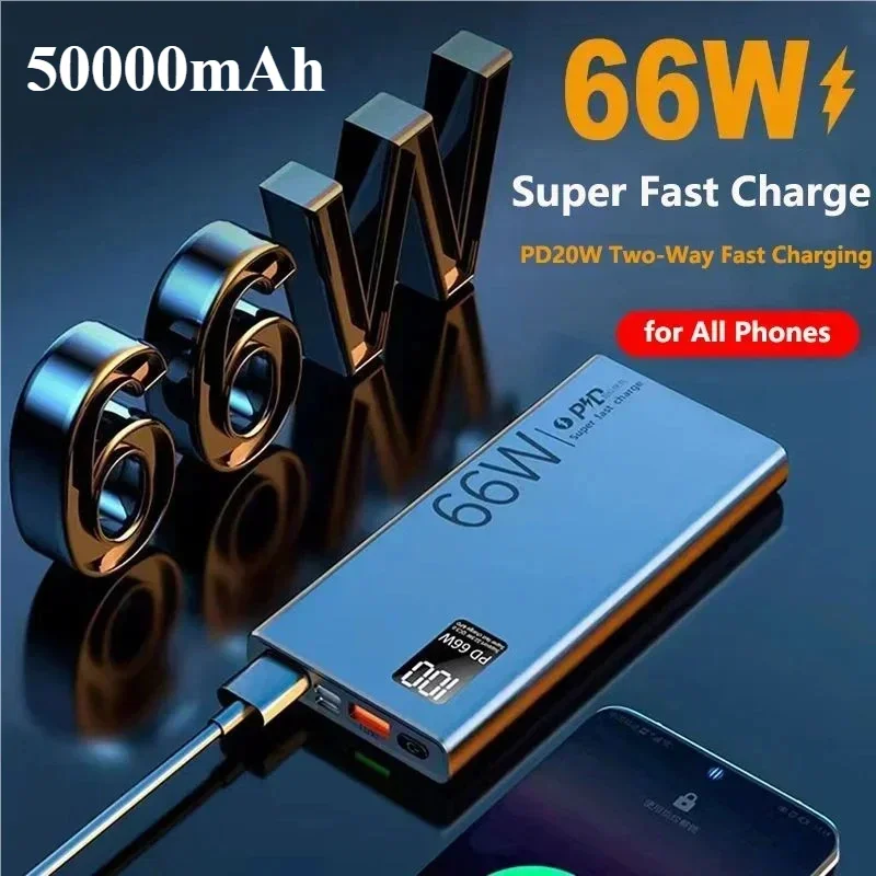 

New 50000mAh Power Bank PD 20W Fast Charging 66W Charger External Battery Pack for iPhone 16 Huawei Xiaomi Samsung