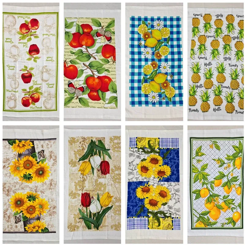 

1Pc 38x63cm Colorful Printed Cotton Tea Towel Kitchen Dishcloth Water Absorption Cleaning Cloth Holiday Gift