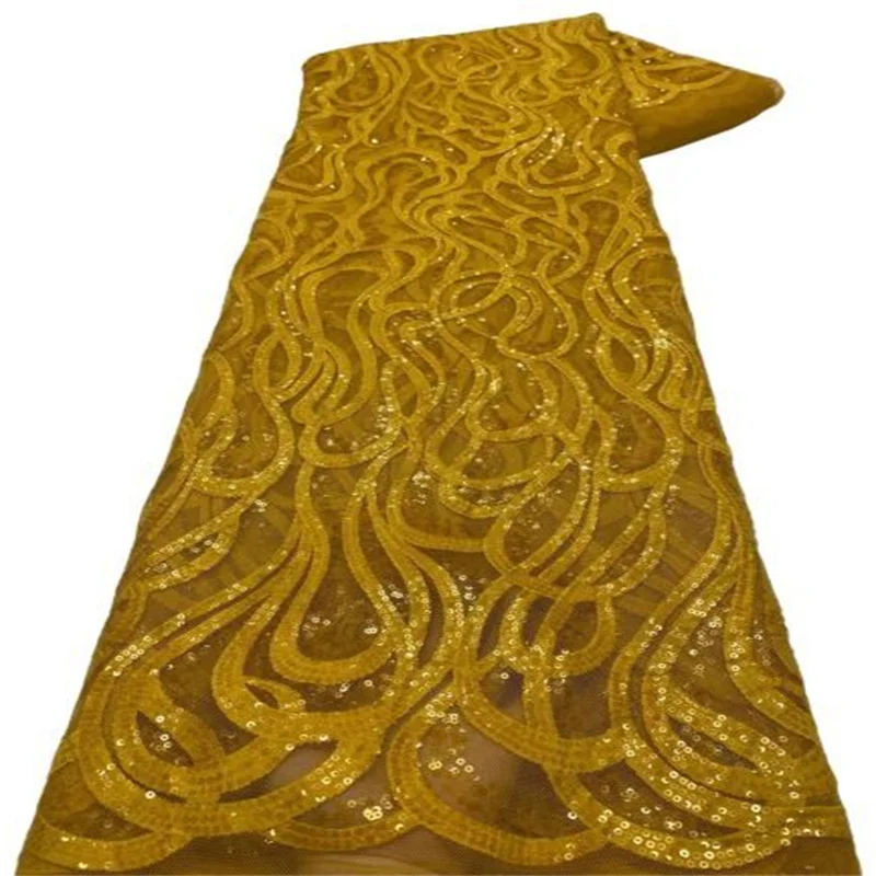 

Green French Sequins Tulle Lace Fabric Embroidery Nigerian Mesh Lace Fabrics 5 Yards African Lace Fabric For Wedding Yellow