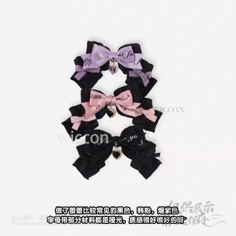 Y2K Jirai Kei لوليتا اليابانية اكسسوارات أسود وردي القوس مشبك شعر الحلو لوليتا اليدوية الدعامة الإناث أغطية الرأس تأثيري حلي