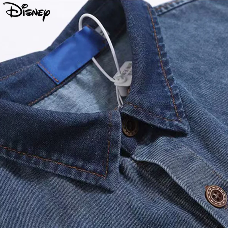 Disney 2024 New Arrival Top Fashion Cotton Embroidery Mickey Mouse Loose Ins Cartoon Large Size Casual Cowboy Shirts