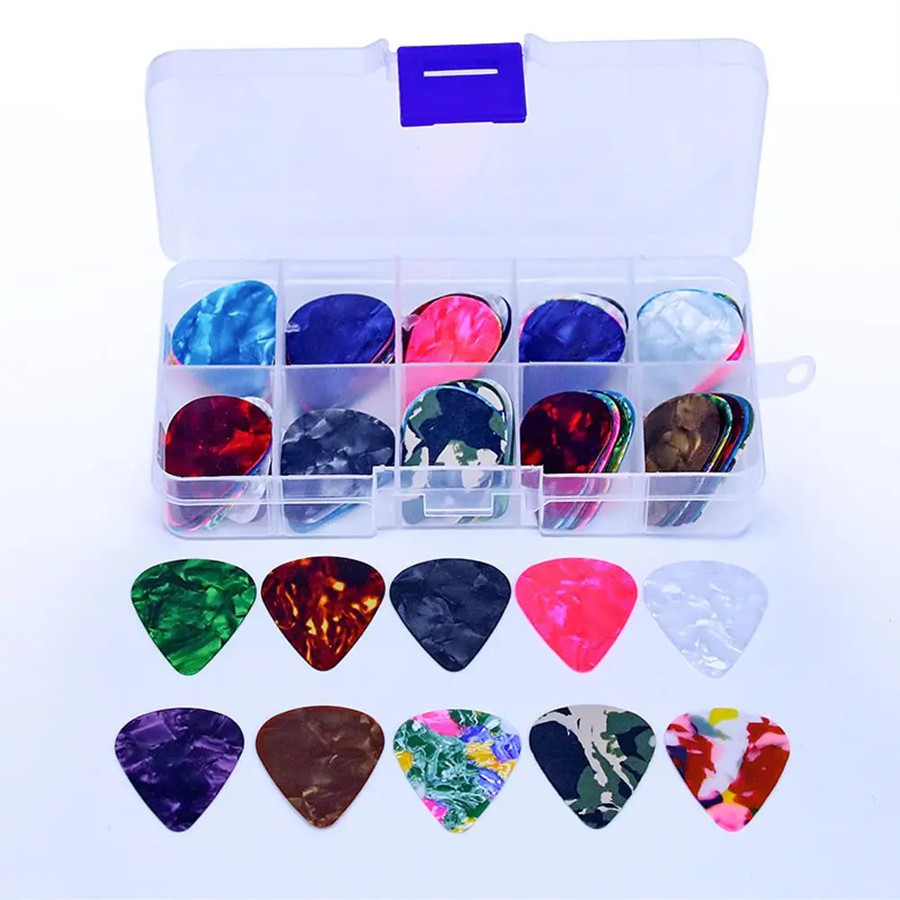 

100 Pcs Acoustic Electric Guitar Picks Plectrum Celluloid Guitar Picks Accessories with Box Thickness 0.46/0.71/0.96mm