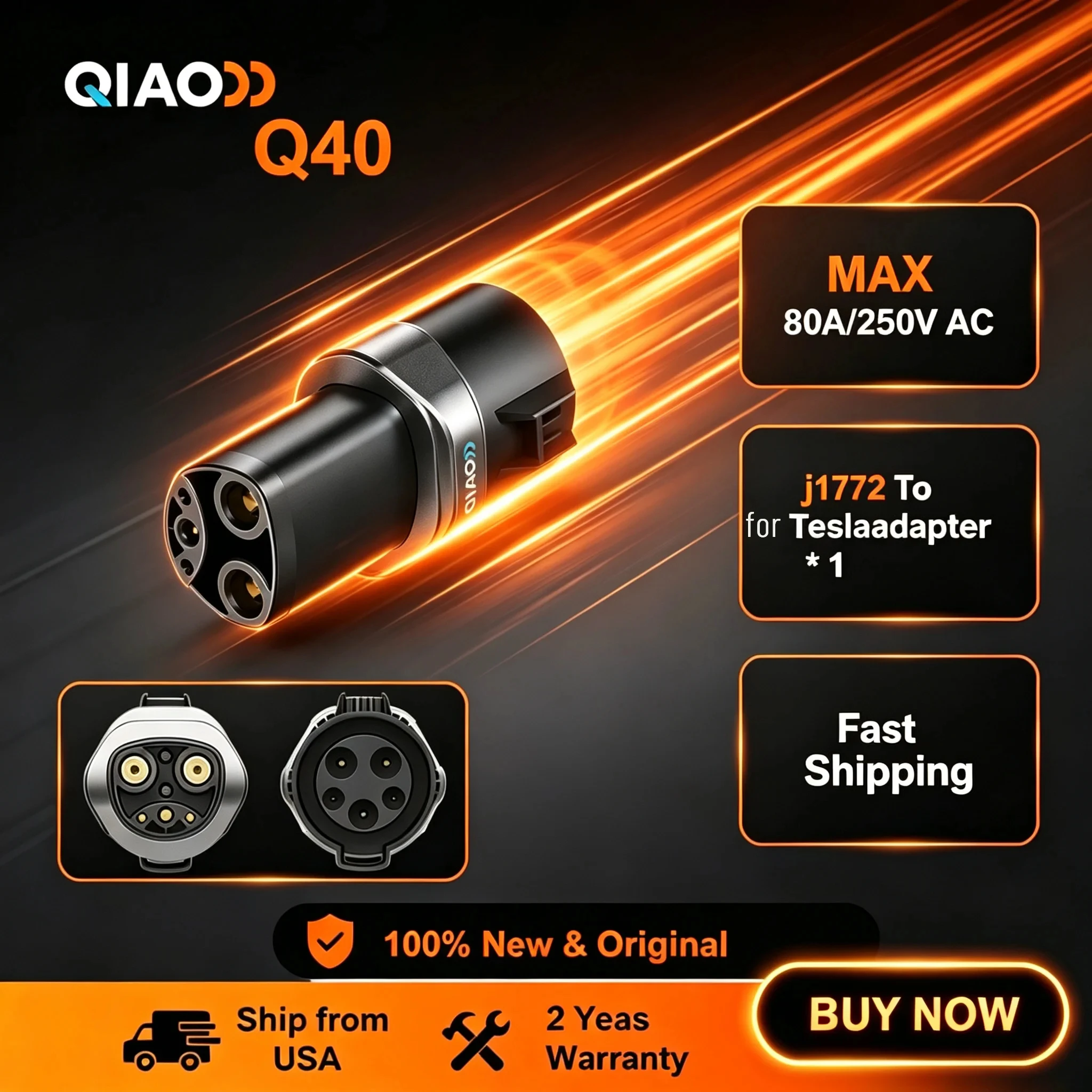 QIAO 80A Type 1 to for Tesla EV Charger Adapter Electric Vehicle EV Charging Converter for Tesla Standard Compatible Q40