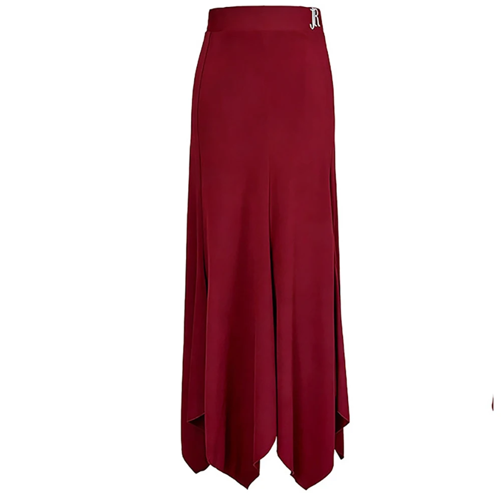 Women High Waist Irregular Hem Ballroom Dance Long Skirt Black Flowy Split Maxi Skirt Modern Waltz Tango Competition Dancewear view 4