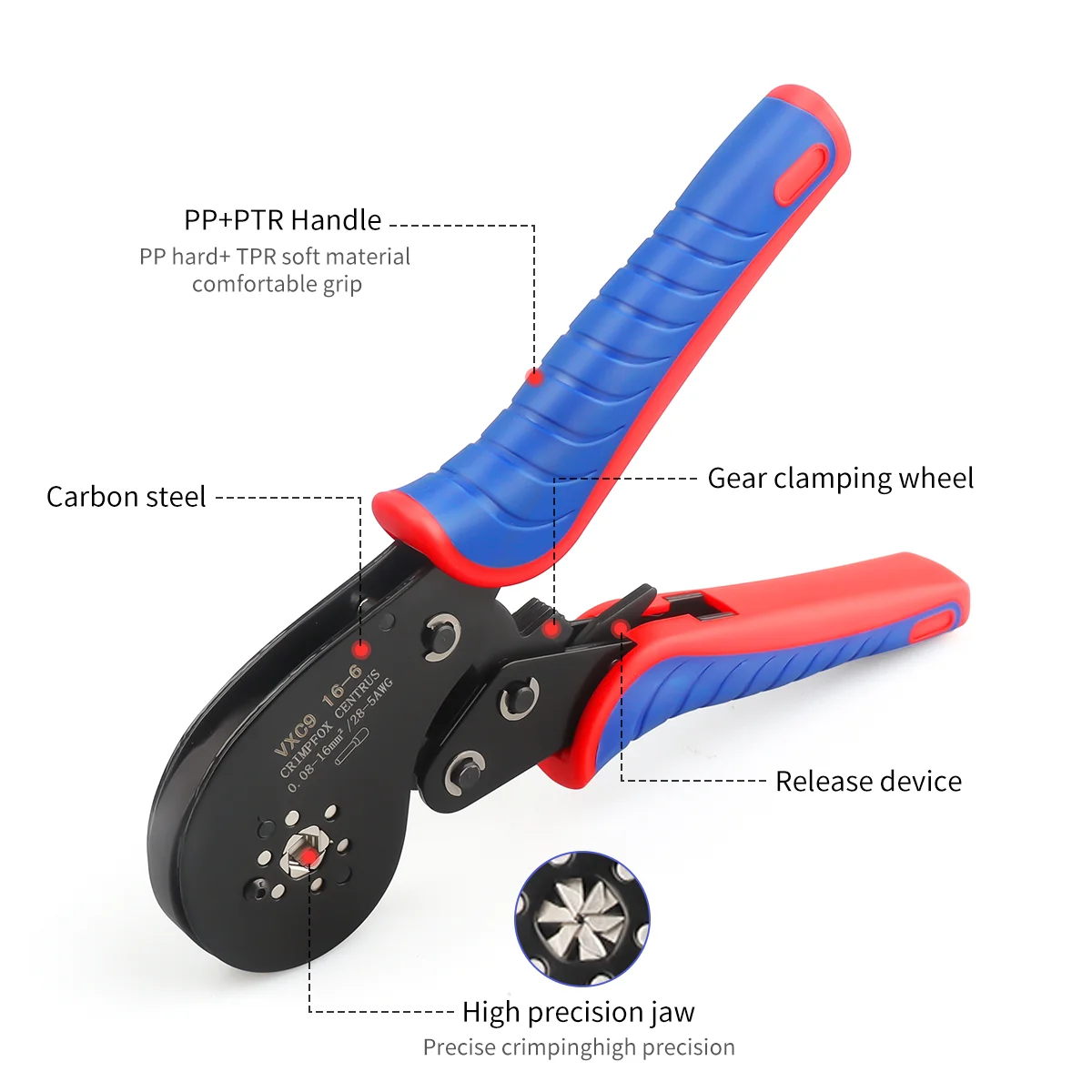 Hexagonal Ferrule Crimping Tool (0.08-16mm²/AWG28-5) , Ferrule Crimper for Wire Ferrules,End Sleeves,Pin Cord Connectors