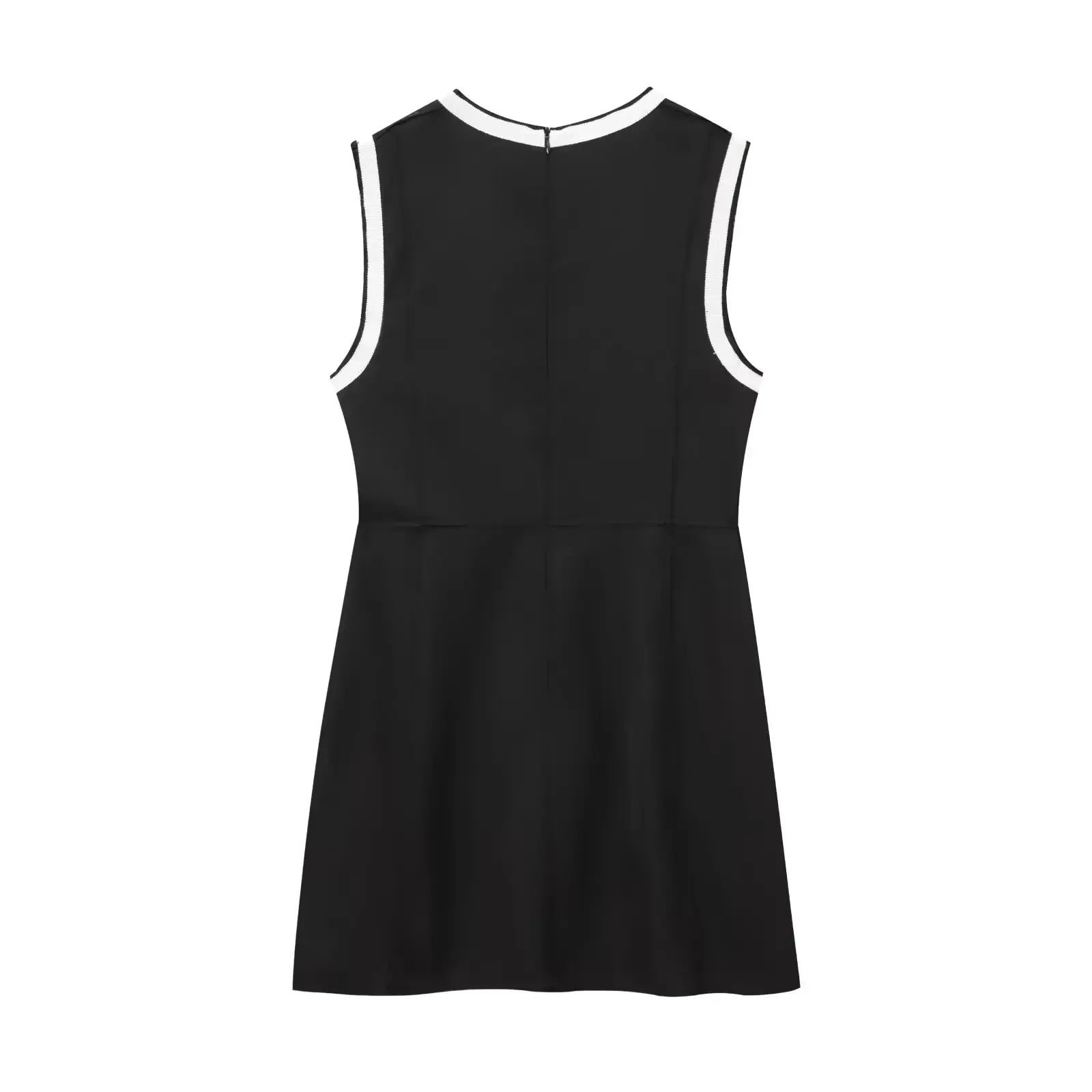 Women's new fashion contrasting satin texture slim O-Neck mini dress retro sleeveless back zipper women's dress Mujer