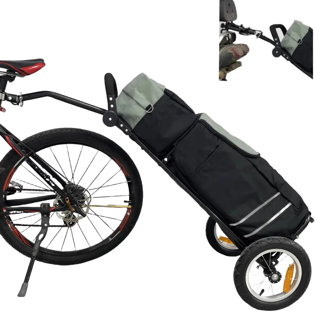 Folding Bike Cargo Trailer with Big Bag And Bike Contacter, Bicycle Trailer, 12 inch Air Wheel Shopping Trolley Luggage Cart