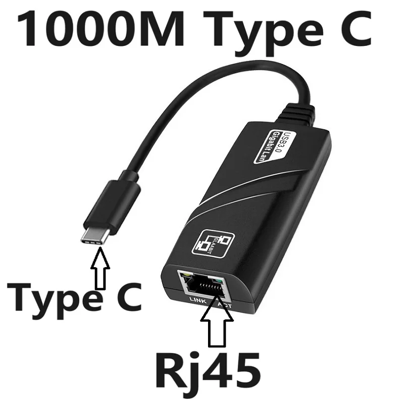 Kartu jaringan berkabel USB ke Rj45, adaptor Ethernet kecepatan tinggi 100/1000Mbps Tipe C ke RJ45 Lan untuk PC Laptop