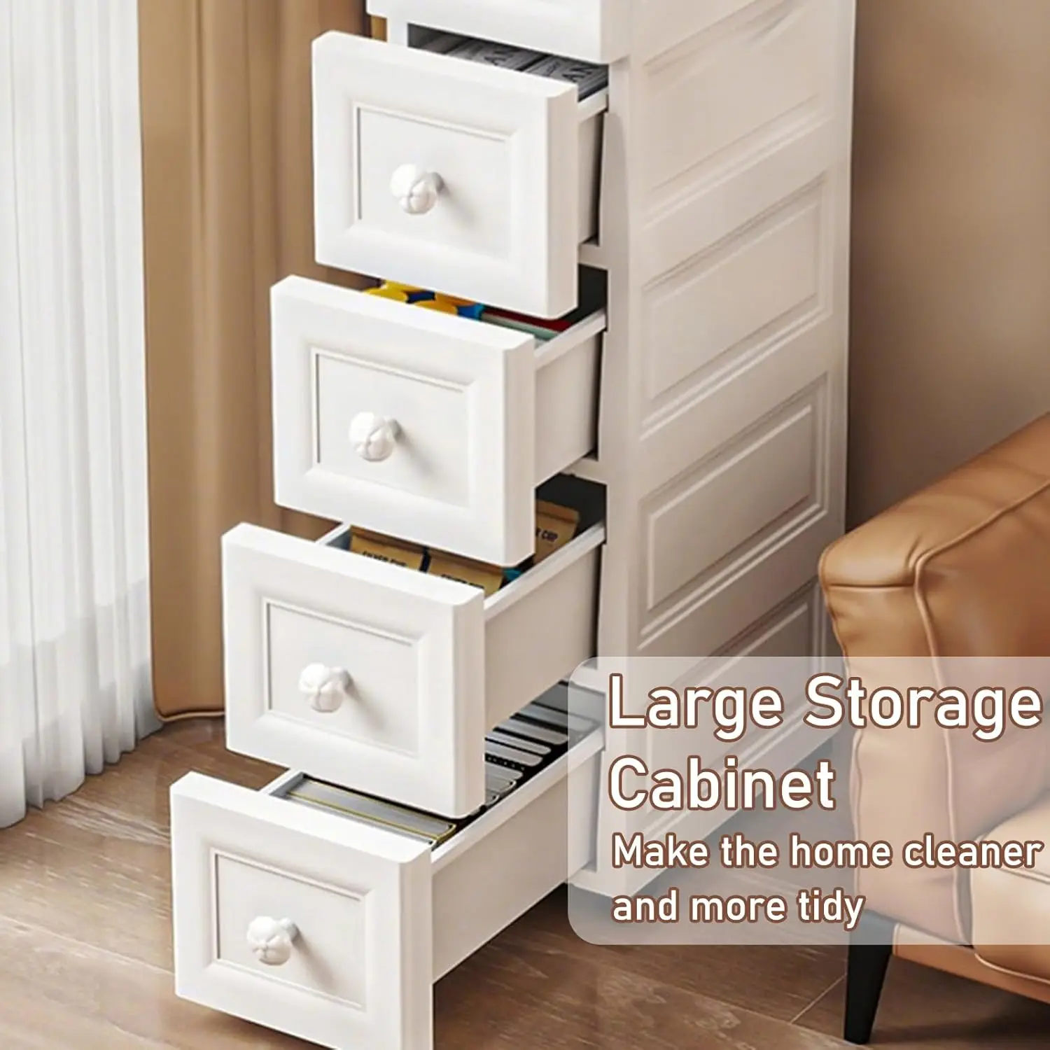 

**/6 Tier Slim Narrow Bathroom Cabinet,Plastic Bathroom Storage Cabinet,Standing Storage Cabinet With Slide Out Drawers,Wa