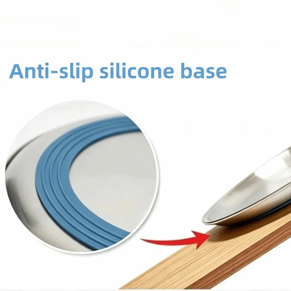 Large Capacity Stainless Steel Pet Bowl Non-Slip Silicone Base Rust Resistant Cat Drinking Bowl Wide Shallow Thickened