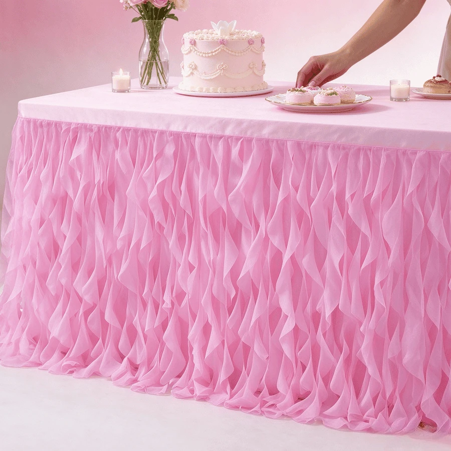 2pcs set Party decoration tablecloth two-piece set table skirt+table cover wedding banquet party pleated wavy table surround