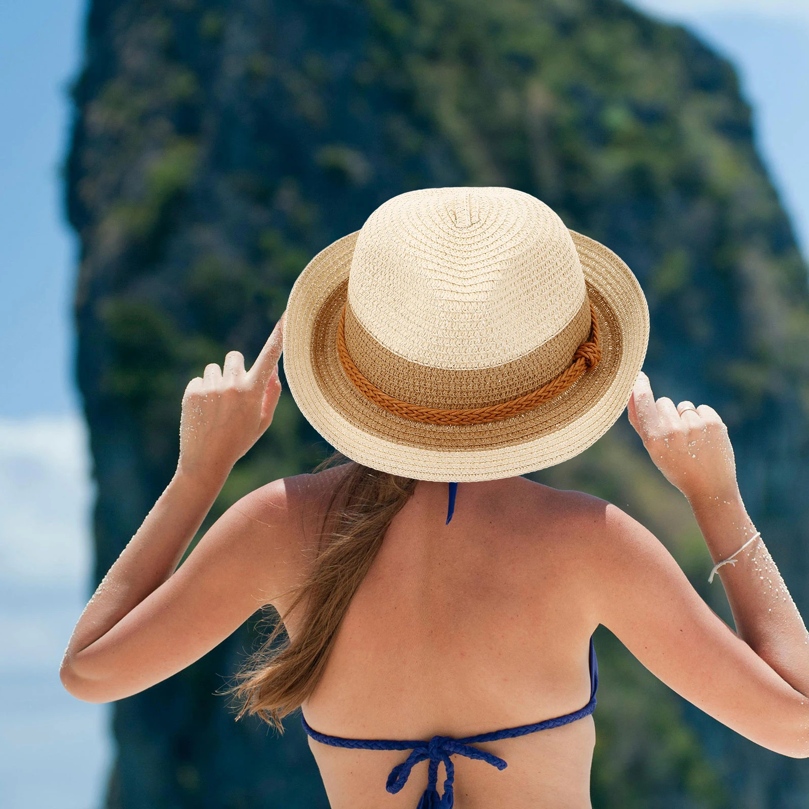 

Women'S English Jazz Style Summer Beach Hat Outdoor Activities Sun Protection Lightweight Woven Hat Large Brim Comfortable