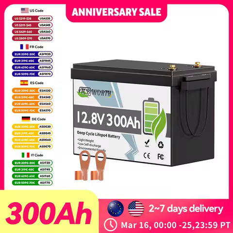 TCBWORTH 12V 300Ah LiFePO4 Lithium Battery with 200A BMS,6000+ Cycles,Low-Temp Protection for RV,Off-Grid,Home Storage &amp; Marine