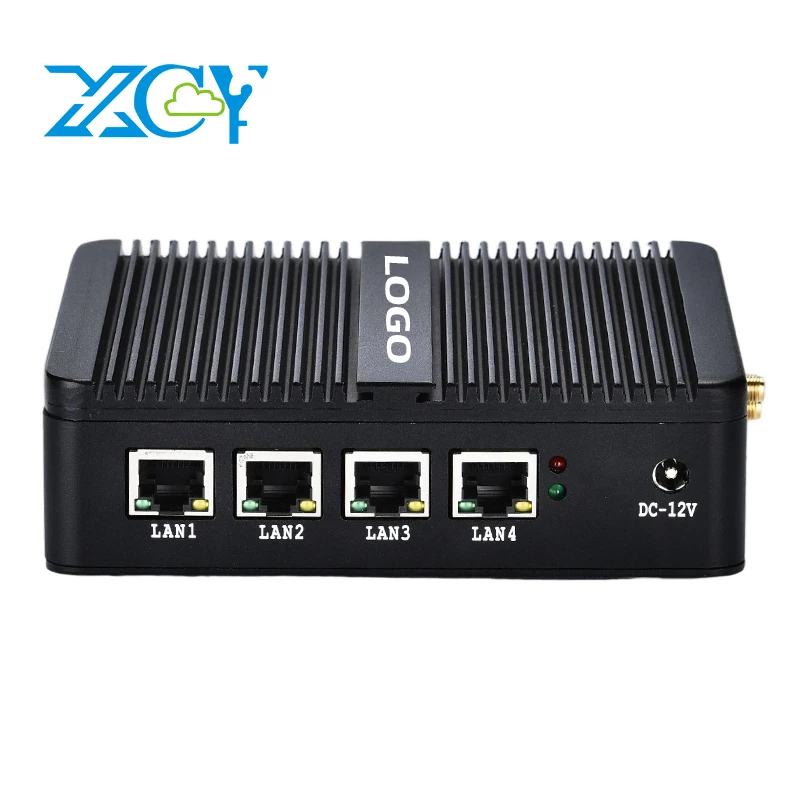 XCY Mini PC industriale senza ventola Celeron N2830 4x LAN HDMI VGA Slot SIM Modem 4G WiFi Win7/10 Linux per segnaletica digitale firewall