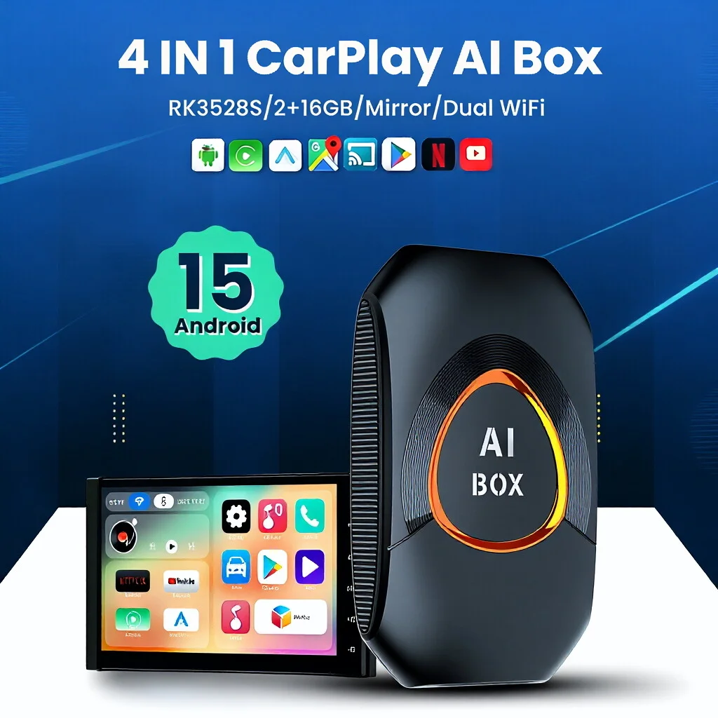 

Android 15 CarPlay AI Box: Беспроводной Android Auto и CarPlay для Netflix, YouTube, 2+16 ГБ, автомобильная смарт-система для проводного CarPlay