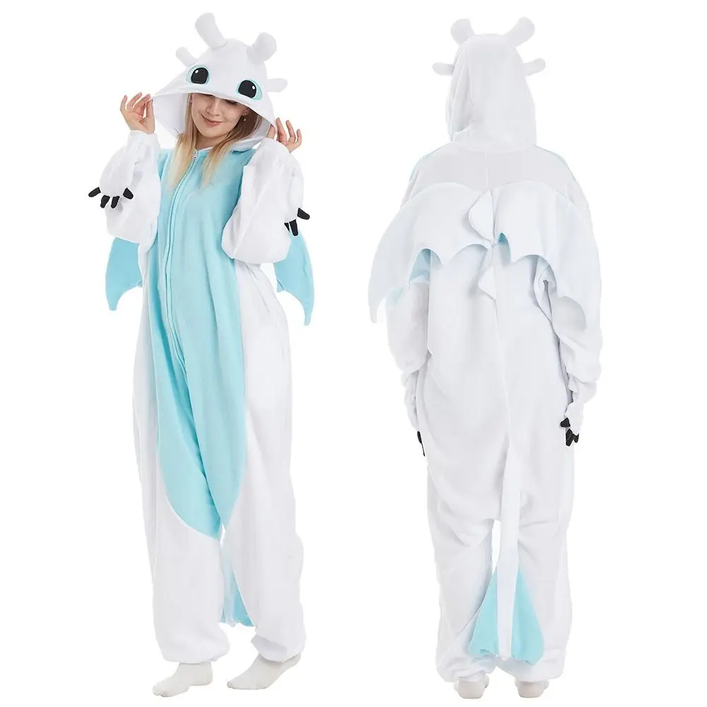 Kawaii schattig dier eendelig pak pyjama warme zwarte cartoon pyjama creativiteit homewear draak romper kleding Halloween