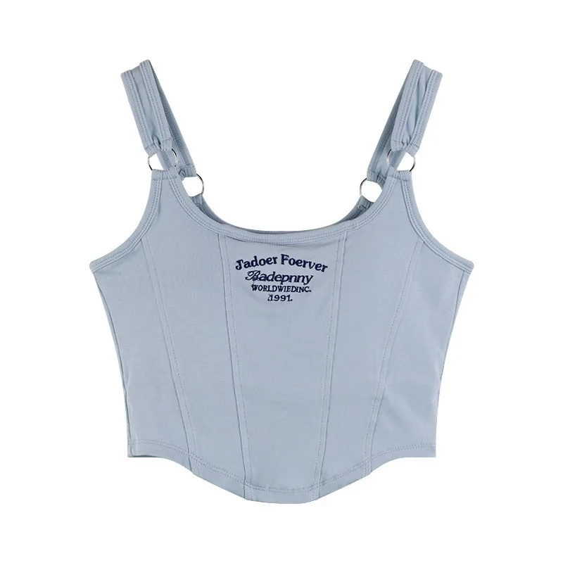 새로운 여성 의류 조끼 탑 탱크 매운 소녀의 아름다운 백 서스펜더 여름 겉옷 틈새 짧은 탑 속옷 탱크 탑 조끼