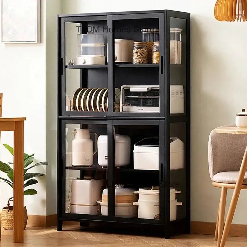 خزائن المطبخ المصنوعة من الخيزران لخزانة المطبخ الصغيرة على الأرض، خزانة تخزين الأطباق المنزلية متعددة الطبقات، خزانة بسيطة #1