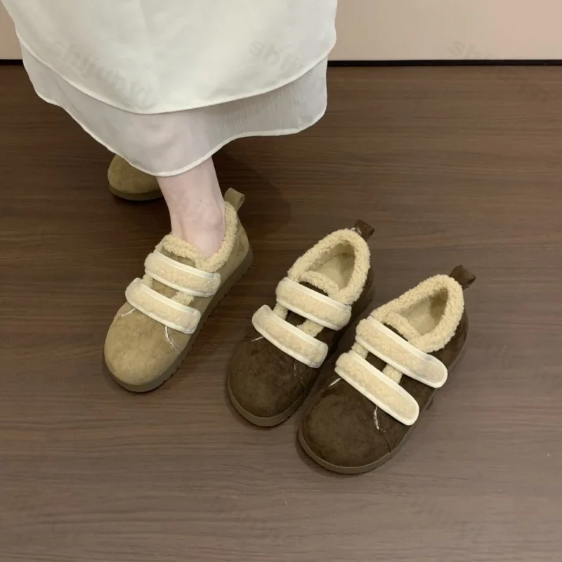 

Низкие повседневные плюшевые хлопковые туфли в стиле ретро для женщин, осень 2024, новая мода, универсальные теплые волосатые мягкие удобные туфли на плоской подошве