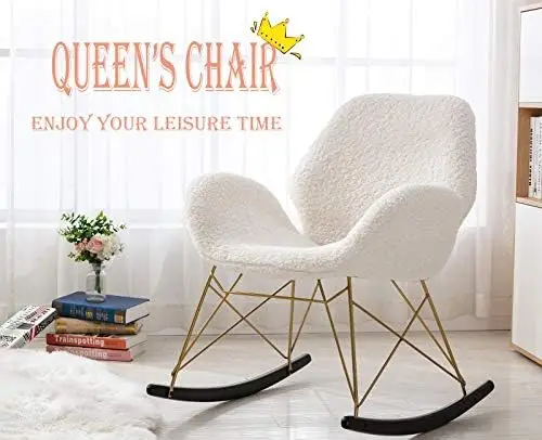 

Modern Rocking Chair Living Room Accent Chair Lamb Wool Armchair Single Sofa Chair with Solid Wood Legs for Playroom, Bedroom an