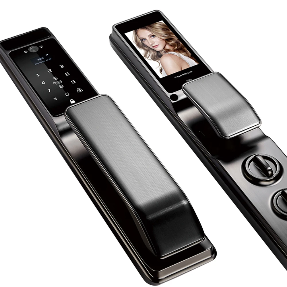 2025 P80 新型自動電子指紋バイオメトリックロック Wifiスマートロック 3D顔認証デジタルドアロック カメラ付き