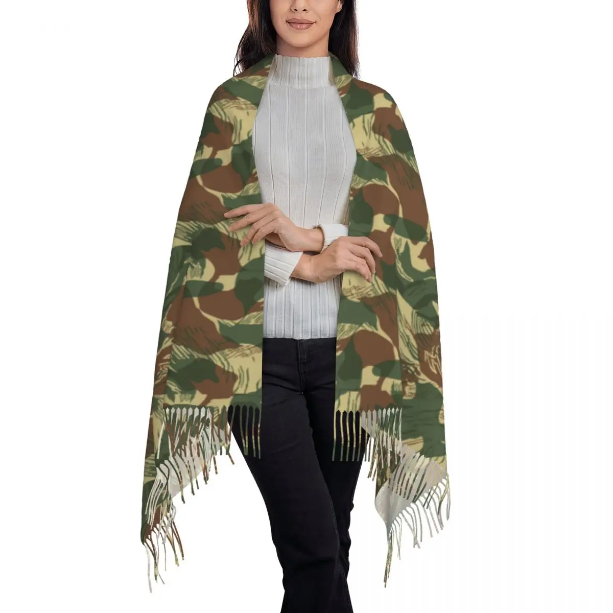 Rhodesian Brush Stroke Camouflage Scarf Tassel Scarves Women Soft Warm Shawls and Wraps Long Fall Winter Shawl Wrap