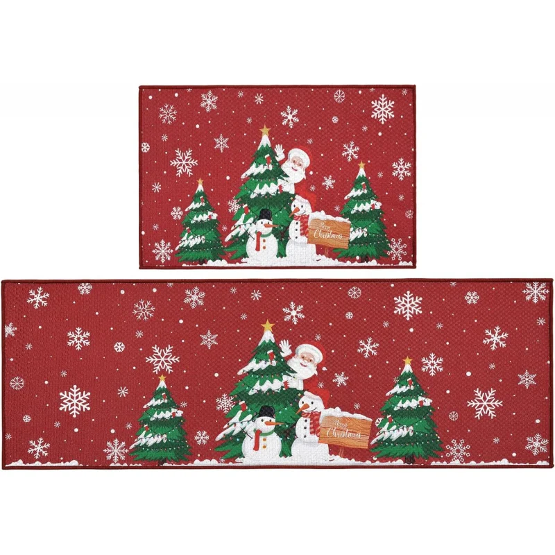 

Christmas red kitchen floor mat 2-piece set front by decoration entrance by mat 20inX31in 18inX47in