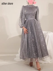 Other Shore Elegant Vintage Sweet Shiny Sequins Gray Silver A-Line Customize Formal Occasion Prom Dress Evening Party Gowns