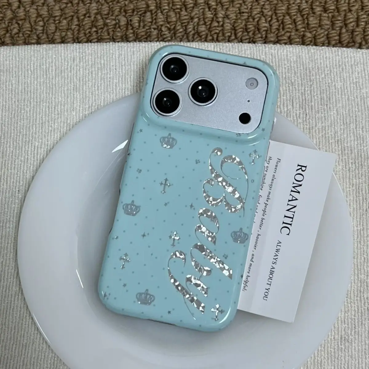 Korean Ins Mint Colored English Cross Angel Wings Phone Case For iPhone 18 17A 16 15 14 13 12 11 Pro 16 Plus Mini Y2K Cover ﻿ view 2