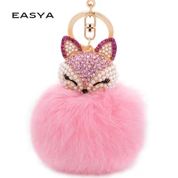 EASYA Cute Fox Bunny Keychain Fur Pom Pom Ball Keychain Women Bag Pendant Pretty Chic Handmade Charm Keyring Boutique Gift