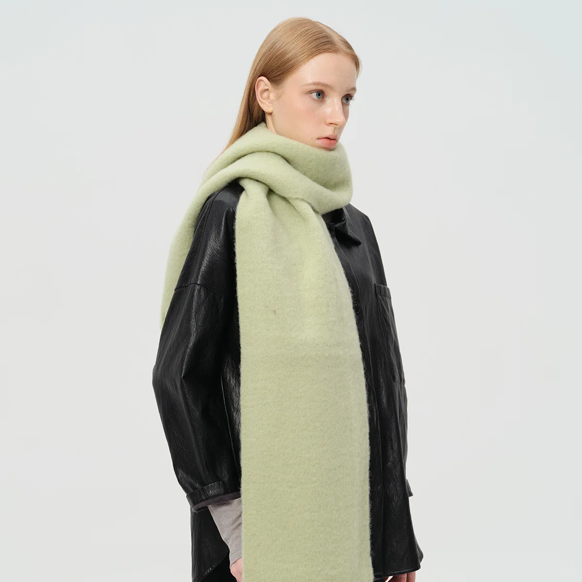 وشاح شرابة بلون سادة من مزيج الصوف بنسبة 25% للنساء، ناعم ودافئ وسميك على الطراز الكوري، غلاف شال أزرق أيسلندا #1