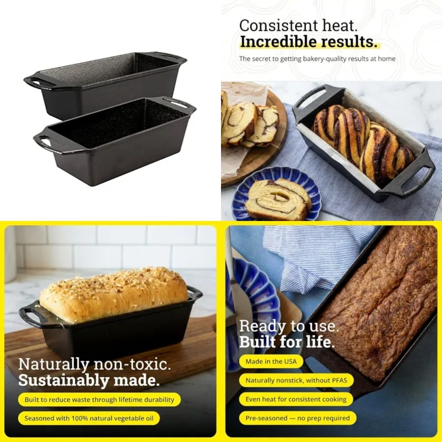 

Cast Iron - 8.5 x 4.5 Inch PFAS-Free Bread Baking - Naturally Seasoned Cast Iron Bakeware for Sourdough, Meat, Breads, and More