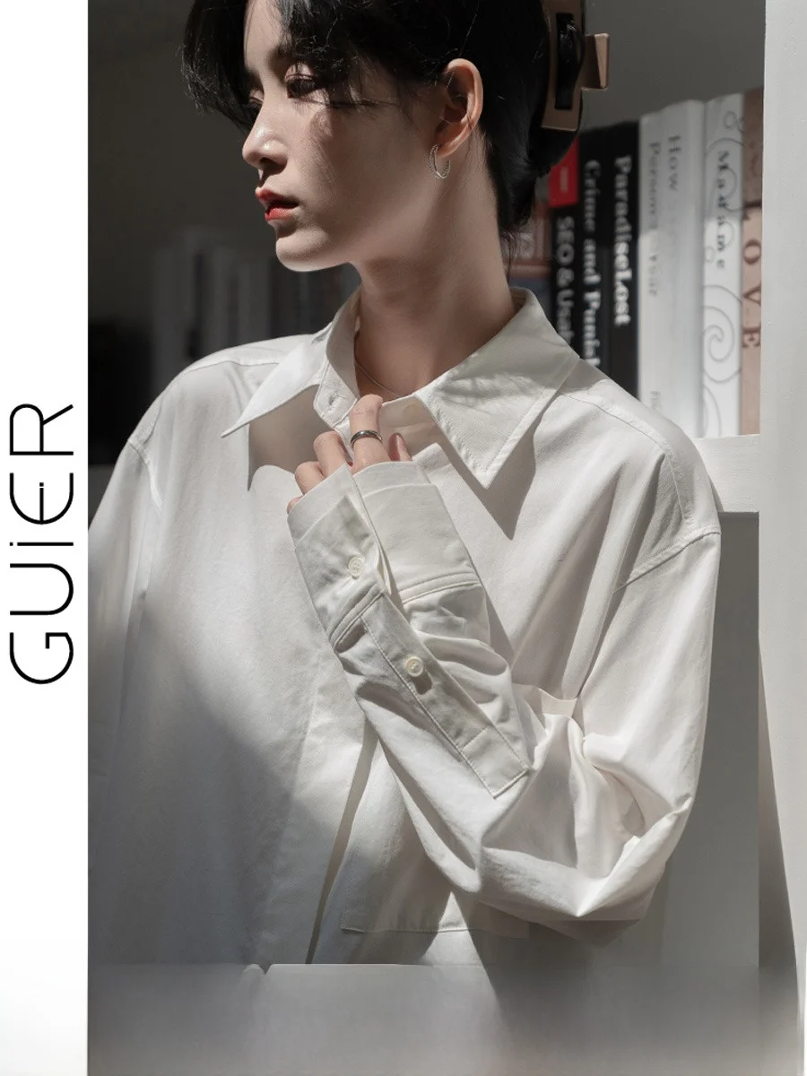 

Retro Loose Long Sve Women's irt Sli Button up Cotton Collar Spring Faion Ele Fem Clothing