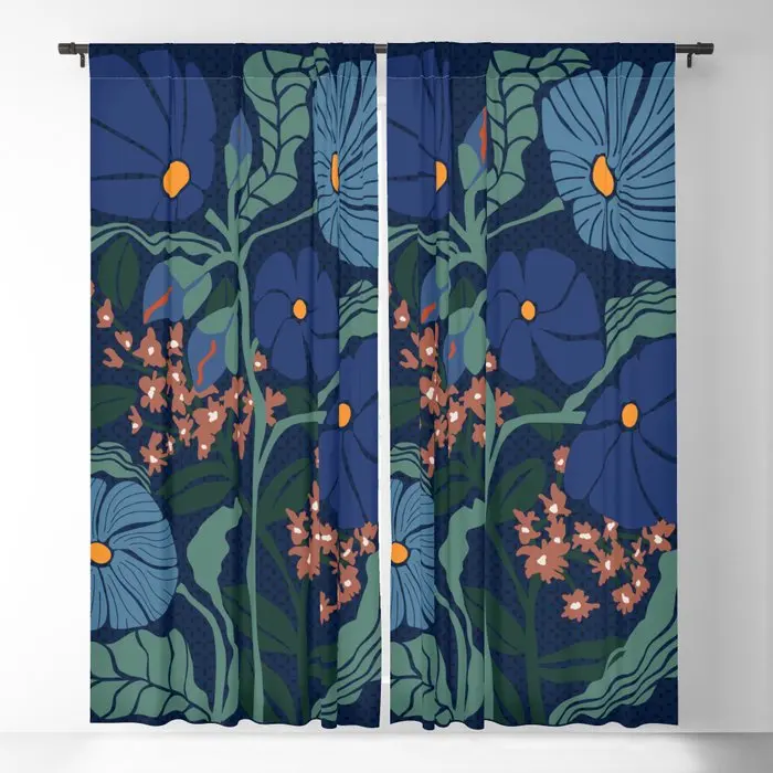 Klimt Flower Dark Blue Blackout Curtains 3D Print Window Curtains For Bedroom Living Room Decor Window Treatments