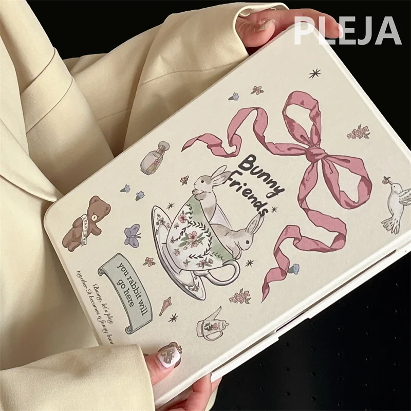 Cute Bow Rabbit Case dla iPad 10th Gen Air 5/4 10.9 Pro 12.9 2022 9.7/10.5/mini 6 11 cali 2021 okładka z uchwytem na ołówek