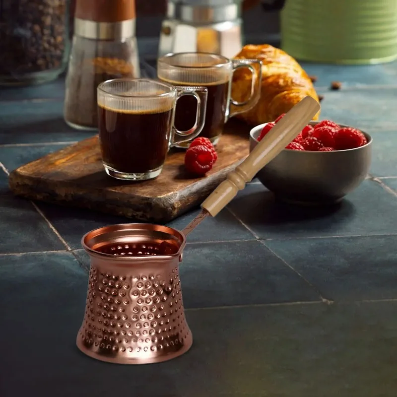 Tazza da caffè portatile in alluminio addensato caffettiera semplicità per uso domestico leggero lusso retrò manico in legno padella per il latte antiscottatura