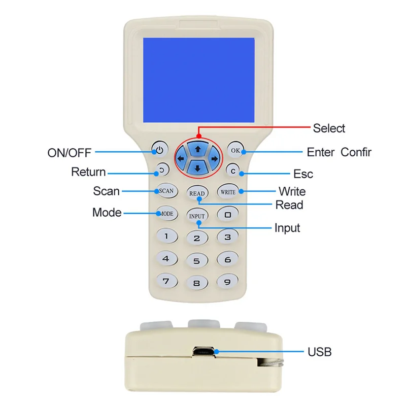 

RFID Reader Writer Duplicator 125Khz 13.56Mhz Encrypted Decoder Writable Key Cards