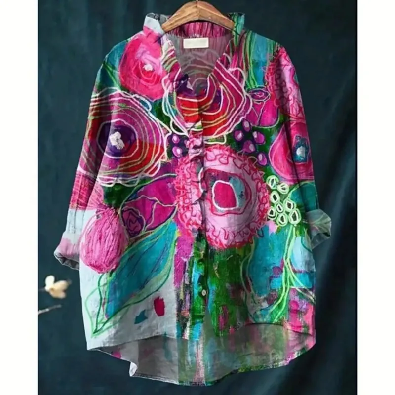 New V-neck casual top, women's long sleeved lace shirt, It's an elegant, atmospheric, and comfortable plus size top