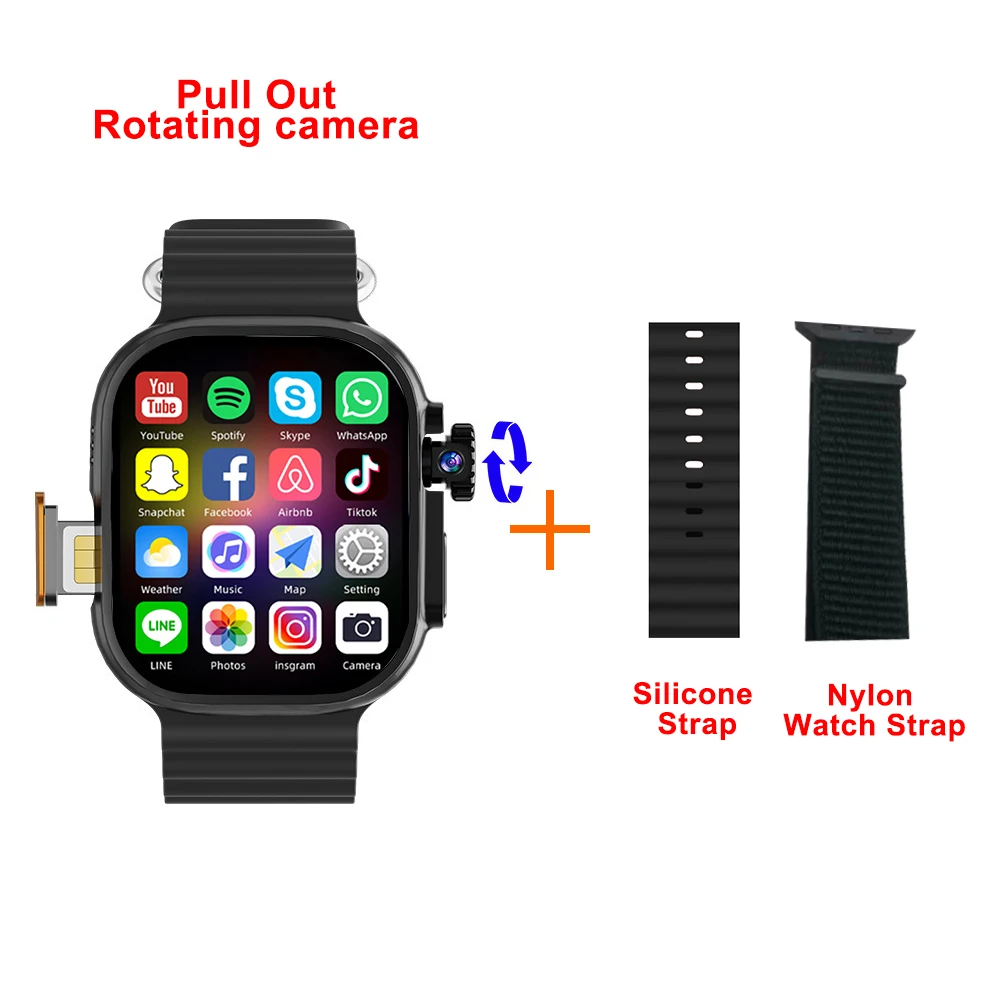 New Ultra Smart Watch 4G SIM Card 2.06''AMOLED Screen GPS WIFI 190°Rotating Camera Video Call Google Play Android Smartwatch image 3